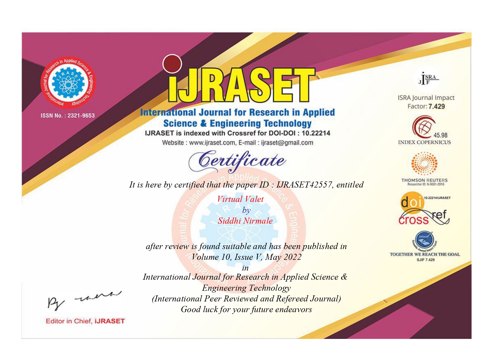 Research publication certificate